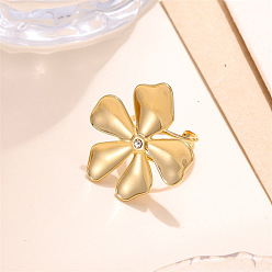 Flower 304 Stainless Steel Rhinestone Cuff Open Rings, Golden, Flower, 15~20mm