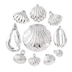 Нержавеющая Сталь Цвет 10 шт. 304 подвески из нержавеющей стали, шарм в форме ракушки, цвет нержавеющей стали, 12~35.5x9~34x1.5~4.5 мм, отверстие : 1~2 мм