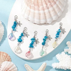 (52) Непрозрачная лаванда Подвеска в виде морской звезды из стекла и сплава, с бусинами из синтетической бирюзы и застежкой-карабином, разноцветные, 65~68 мм