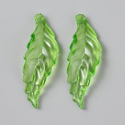 Зеленый Прозрачные акриловые подвески, лист, зелёные, 41.5x15x4 мм, отверстие : 2 мм