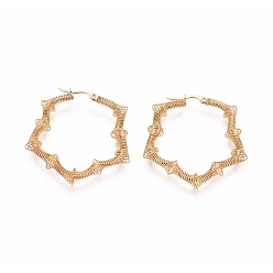 Золотой Прочные серьги-кольца 304 из нержавеющей стали, обмотанные проволокой, гипоаллергенные серьги, звезда, золотые, 41x40x6.5 мм, штифты : 1x0.6 мм