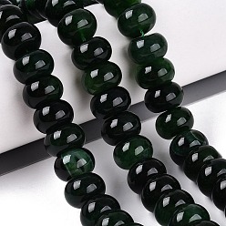 Dark Green Natural Agate Beads Strands, Smooth Rondelle, Dyed, Dark Green, 12x7.5mm, Hole: 0.5~1.2mm, about 48~56pcs/strand, 14.17~16.73 inch(36~42.5cm)