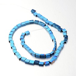 Blue Plated Electroplate Non-magnetic Synthetic Hematite Bead Strands, Rectangle Slide Charms, Blue Plated, 6x5x3mm, Hole: 3x1mm, about 67pcs/strand, 15.7 inch