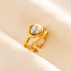 Говлит Регулируемые 304 манжеты из нержавеющей стали с открытыми кольцами для женщин, с естественным Howlite, золотые, 15 мм, внутренний диаметр: 17 мм