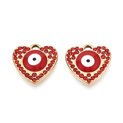 (123L) Белый крем непрозрачный блеск 304 из нержавеющей стали горный хрусталь подвески, обереги в форме сердца и от сглаза, с эмалью, вакуумное покрытие pvd, реальный 18 k позолоченный, огнеупорный кирпич, 16x16x3 мм, отверстие : 1.6x2.5 мм