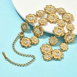 Золотой 304 Подвеска-колье из нержавеющей стали в виде цветка, украшенная микропаве из кубического циркония, для женщин, золотые, 12.20 дюйм (31 см)