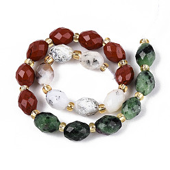 Природный Драгоценный Камень Нити бусин из натурального рубина в цоизите, красной яшме и цветочном опале, рис, граненые, 8x6 мм, отверстие : 0.9~1 мм, около 19 шт / нитка, 7.32~7.56'' (18.6~19.2 см)