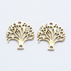 Golden 316 Surgical Stainless Steel Micro Pave Cubic Zirconia Links connectors, Tree, Clear, Golden, 15x15x2mm, Hole: 1mm