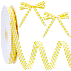 Желтый 50 ярдов полиэстеровой ленты с узором «тартан», для свадебных приглашений, букеты, Подарочная упаковка, желтые, 3/8 дюйм (10 мм), около 50.00 ярдов (45.72 м) / рулон