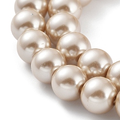 PapayaWhip Eco-Friendly  Dyed Glass Pearl Round Beads Strands, Grade A, Cotton Cord Threaded, PapayaWhip, 8mm, Hole: 0.7~1.1mm, about 52pcs/strand, 15 inch