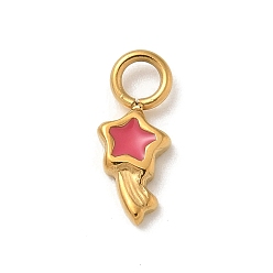 Светло-Вишневый Ионное покрытие (ip) 304 брелоки из нержавеющей стали с эмалью, реальный 14 k позолоченный, звезда очарование, светло-вишневый, 11.5x5x1.5 мм, отверстие : 2.5 мм