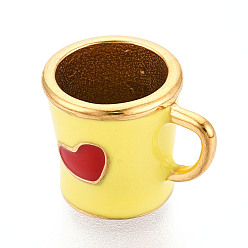 Шампанско-Желтый 304 нержавеющей стальной эмали подвески, чашка с подвеской в виде сердца, ионное покрытие (ip), реальный 14 k позолоченный, шампанское желтый, 17.5x13.5x12.5 мм, внутренний диаметр: 10 мм, отверстие : 5x4 мм