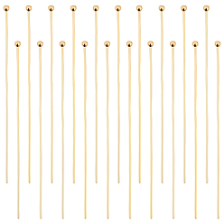 Настоящее золото 18K 100 шт. Латунные штифты с шаровой головкой, реальный 18 k позолоченный, 50x0.8 мм, 20 датчик, Руководитель: 2 mm