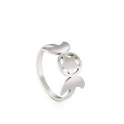 Нержавеющая Сталь Цвет Кольца из нержавеющей стали, не тускнеющие, украшения для унисекс, Луна и звезды, цвет нержавеющей стали, размер США 9 (18.9 мм)