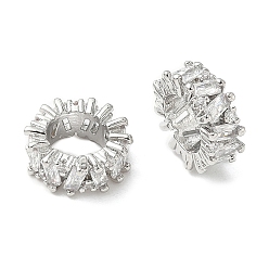 Платина Латунные микро проложить Цирконий Европейский бисером, долговечный, бусины с большим отверстием, платина, 11.5x4.5 мм, отверстие : 6.5 мм