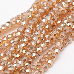 Седло Коричневый Стеклянные бусины с гальваническим покрытием , кубические, с полным покрытием блестки, граненые, седло коричневый, 4x4x4 мм, отверстие : 1 мм, около 94 шт / нитка, 5.51~5.91'' (14~15 см)