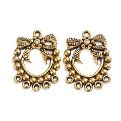 Antik Golden Aluminium Verbinder, mit Strass-Kristall, Antik Golden, 31x23x2.5 mm, Bohrung: 2 mm