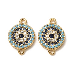 Plaqué 18K Or Véritable Breloques de connecteur en laiton micro pavé de zircone cubique, liens mauvais œil, avec turquoise synthétique, sans cadmium et sans plomb et sans nickel, plaqué longue durée, réel 18 k plaqué or, 14.5x10x2mm, Trou: 1mm
