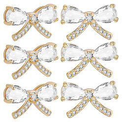 Настоящее золото 18K 10 кулоны из латуни с микрочастицами и кубическим цирконием., бантом прелести, прозрачные, реальный 18 k позолоченный, 10x15.5~16x5~5.5 мм, отверстие : 1.6 мм