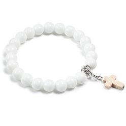 Фарфор Браслеты с подвесками из фарфора и синтетической бирюзы, эластичные браслеты для мужчин и женщин, крестик