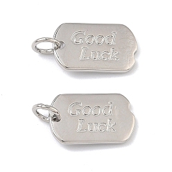 Платина Латунные подвески, овал со словом «талисманы на удачу», долговечный, без кадмия и без свинца, стойки покрытие, платина, 14.5x9x1.5 мм, Перейти кольцо: 5.5x1 мм, внутренний диаметр: 3.5 мм