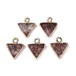 Strawberry Quartz Synthetic Strawberry Quartz Pendants, Brass Triangle Bezeled Charms, Golden, 13.5~14.5x11x2.5~3mm, Hole: 1.8mm