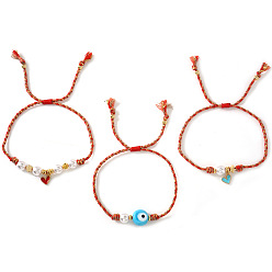 (52) Непрозрачная лаванда 3шт. браслеты ручной работы из латуни с эмалированными подвесками, Браслеты из плетеных бусин и бусин, символизирующих сглаз, для женщин., с пластиковой имитационной жемчужиной, разноцветные, 11.02 дюйм (28 см)