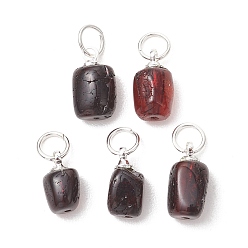 Серебро Подвески из натурального янтаря, прямоугольник амулеты, темно-красный, серебряные, 10x5x5 мм, Перейти кольцо: 5x0.7 мм, внутренний диаметр: 3.5 мм