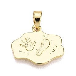 Настоящее золото 18K Латунные подвески, без кадмия, без никеля и без свинца, подвески-самородки с отпечатками ладоней и следов ног, реальный 18 k позолоченный, 14x16x1 мм, отверстие : 3x4.5 мм