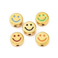 (52) Непрозрачная лаванда 304 из нержавеющей стали эмаль бисер, ионное покрытие (ip), реальный 18 k позолоченный, плоские круглые с улыбающееся лицо, разноцветные, 9.5~10x5 мм, отверстие : 1.6 мм