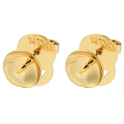 Golden Rack Plating Brass Stud Earring Findings, Earring Settings for Half Drilled Beads, Long-Lasting Plated, Lead Free & Cadmium Free, Golden, 15x8mm, Pin: 13x0.8mm and 0.6mm(for Half Drilled Bead)