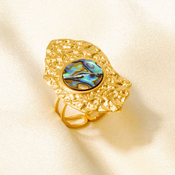 Настоящее золото 18K 304 Открытые кольца-манжеты из нержавеющей стали с натуральными ракушками для женщин, самородки, реальный 18 k позолоченный, 35 мм, внутренний диаметр: 17 мм