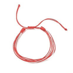 Red Waxed Polyester Multi-strand Bracelet, Adjustable String Bracelet for Women, Red, Inner Diameter: 2-1/8~4-1/8 inch(5.3~10.5cm)