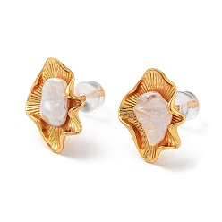 Real 18K Gold Plated Flower Natural Pearl Stud Earrings for Women, 925 Sterling Silver Ear Stud, Real 18K Gold Plated, 16x12.5mm