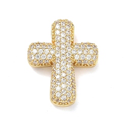Настоящее золото 18K Латунные микро проложить кубического циркония подвески, крест прелести, реальный 18 k позолоченный, 26x21x7.5 мм, отверстие : 5x3 мм