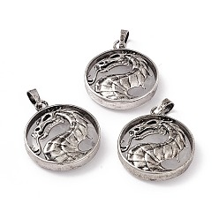 Хрусталь Природного кварца хрустальных подвесок, подвески из горного хрусталя, плоские круглые подвески с реечным покрытием в виде античного серебряного тона латунного дракона, без кадмия и без свинца, 32x28x7.5 мм, отверстие : 8.5x5 мм