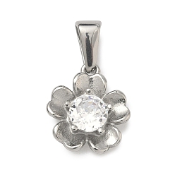 Цветок 304 из нержавеющей стали горный хрусталь подвески, цвет нержавеющей стали, цветочный шарм, 15x13.5x4 мм, отверстие : 7x3 мм