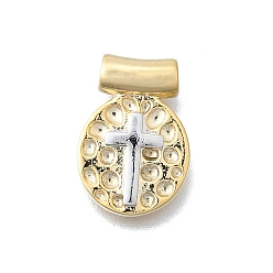 Oval Кованые латунные подвески на религиозную тематику, без кадмия и без свинца, настоящее 16 к позолота и платина, овальные с крестом, 14x9.5x3.5 мм, отверстие : 1.6 мм