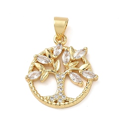 Настоящее золото 18K Латунные микро проложить кубического циркония подвески, дерево, реальный 18 k позолоченный, 20x18.5x3 мм, отверстие : 3.5x4 мм