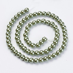 Dark Olive Green Eco-Friendly Dyed Glass Pearl Bead Strands, Round, Cotton Cord Threaded, Dark Olive Green, 6mm, Hole: 1.2~1.5mm, about 70pcs/strand, 15.7 inch