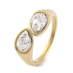 Кристалл Ионное покрытие (ip) 304 открытая манжета в виде каплевидной формы из нержавеющей стали со стразами для женщин, реальный 14 k позолоченный, кристалл, внутренний диаметр: 18 мм