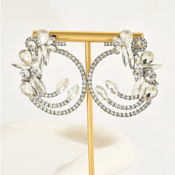 Clear Platinum Brass Micro Pave Cubic Zirconia Dangle Stud Earrings, Flower, Clear, No Size