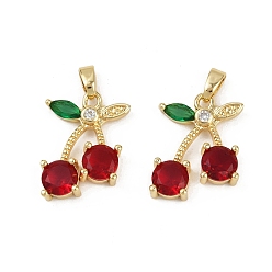 Вишня Латунные микро проложить кубического циркония подвески, без кадмия и без свинца, реальный 18 k позолоченный, вишня, 18.5x15x4.5 мм, отверстие : 4.5x2 мм