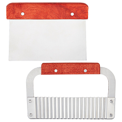 Нержавеющая Сталь Цвет Скребок для теста из нержавеющей стали и режущий инструмент, с деревянной ручкой, цвет нержавеющей стали, 112.5x152x15 мм / 120x187x13 мм, 2 шт / комплект