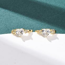 Настоящее золото 18K Серьги-манжеты в форме сердца из латуни с микропаве из прозрачных кубических цирконий, долговечный, стойки покрытие, без свинца и без кадмия, реальный 18 k позолоченный, 16x7x16 мм