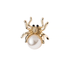 Золотой Булавки для броши из сплава со стразами, спинка булавки для лацкана на Хэллоуин, с имитацией жемчужина бисера, паук, золотые, 19x18 мм