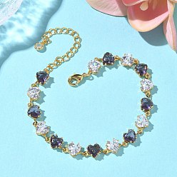 Настоящее золото 18K Браслеты из латуни, сердце, с фианитами и стекла, без никеля , реальный 18 k позолоченный, 6-3/4 дюйм (17.2 см)