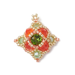 Оранжевый Стеклянные подвески из бисера, ромбовидный шарм, оранжевые, 30x28.5x10.5 мм, отверстие : 1.4 мм