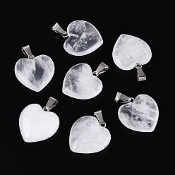 Хрусталь Сердца натуральный кристалл подвески, с латунной фурнитурой платинового цвета, 20~22x20~21x5~8 мм, отверстие : 2x7 мм