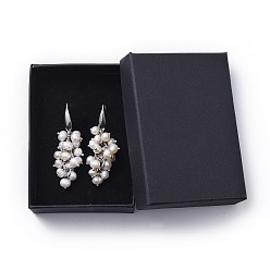 White Dangle Earrings, with Natural Pearl, 304 Stainless Steel Earring Hooks and Cardboard Jewelry Set Boxes, White, 55mm, Pin: 0.7mm